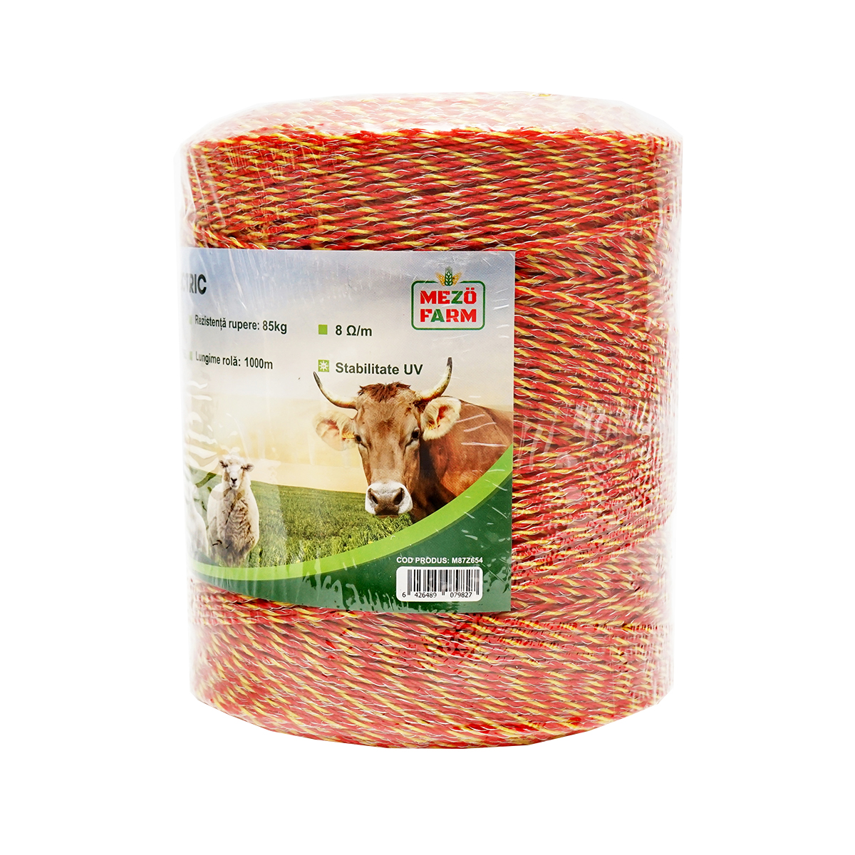 Rola fir galben-rosu fi 2mm insertie metalica 6x0.15mm SS, rezistenta 8 Ohm/m, 1000m gard electric Mezofarm - imagine 3