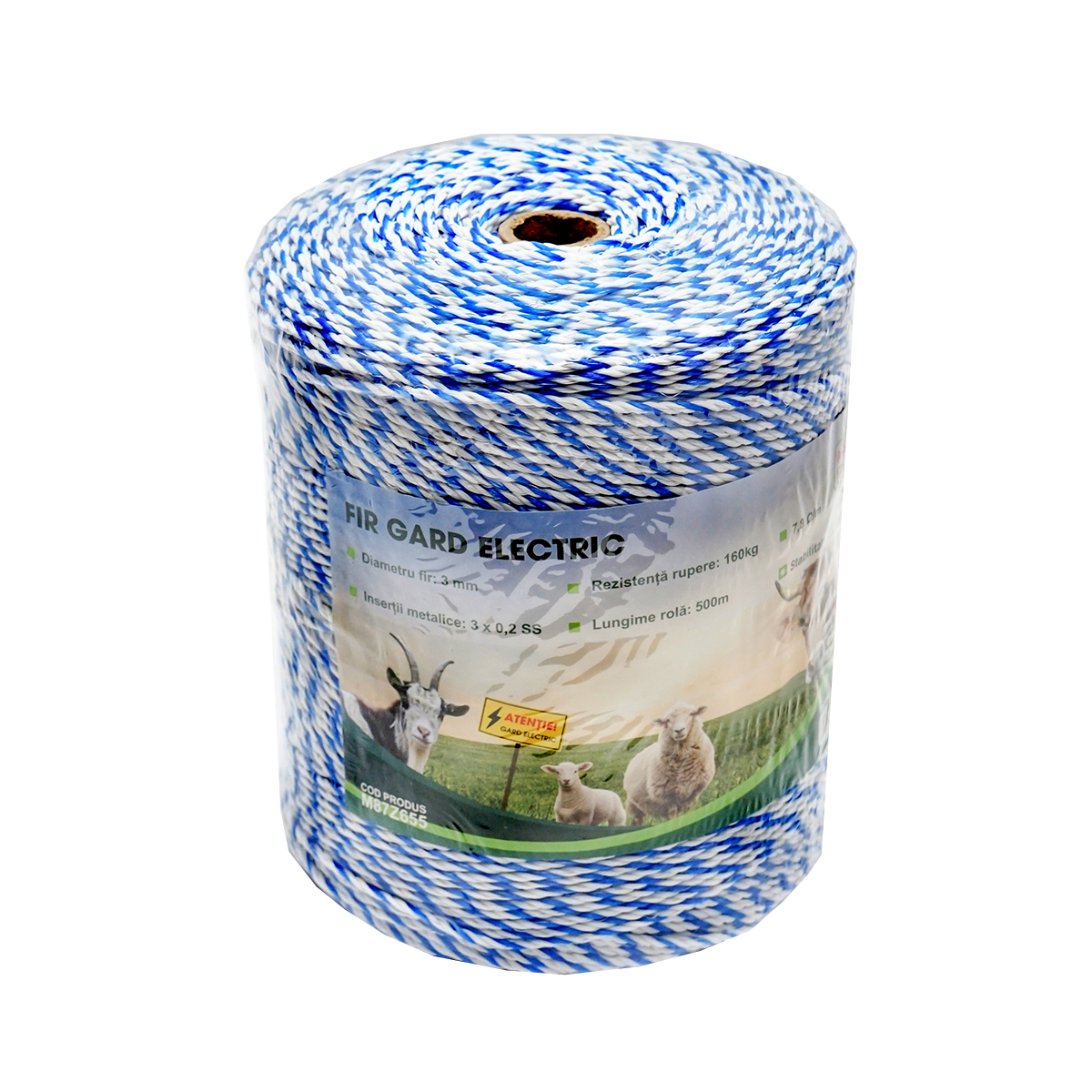 Rola fir alb-albastru 3mm insertie metalica 3x0.2mm SS, rezistenta 7.8 Ohm/m, 500m gard electric Mezofarm - imagine 4