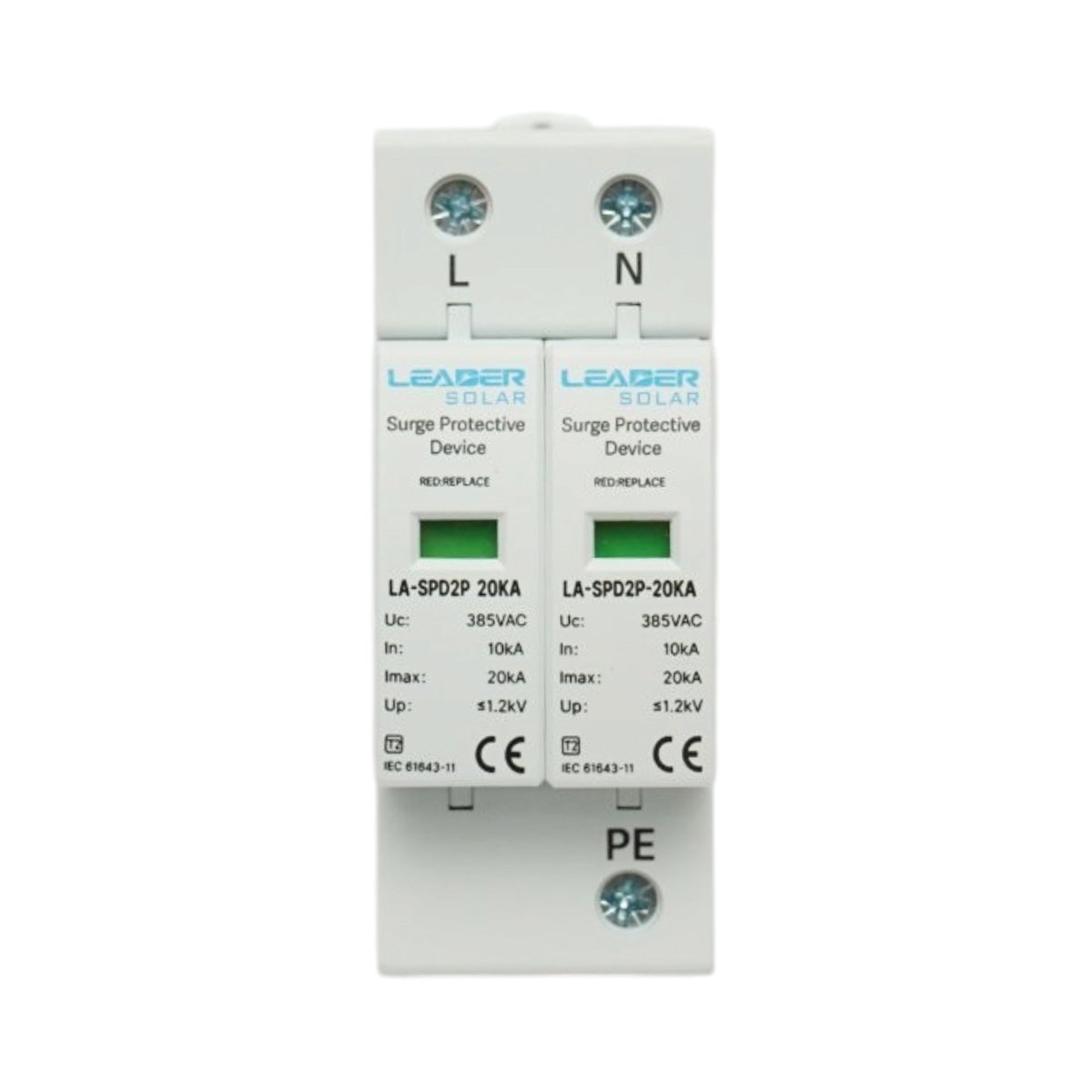 Descarcator la supratensiune cu semnalizare pentru sisteme fotovoltaice LA-SPD-2P-20kA-385V AC Leader