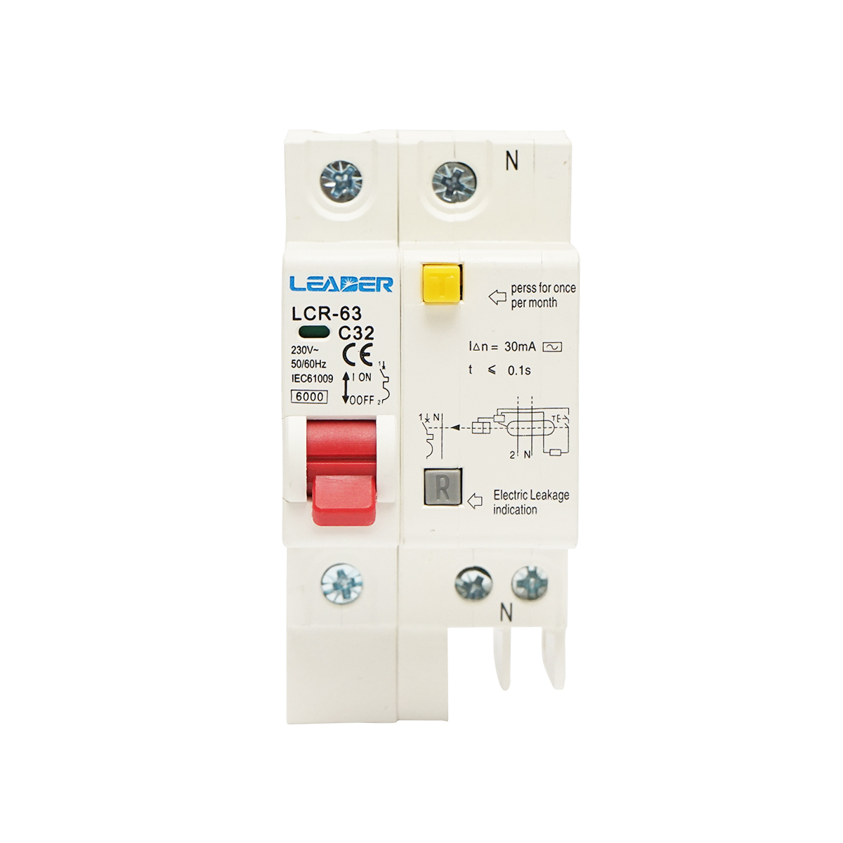 Siguranta diferentiala automata RCBO 1P+N, 32A, 230V AC, 30mA, 6kA Leader