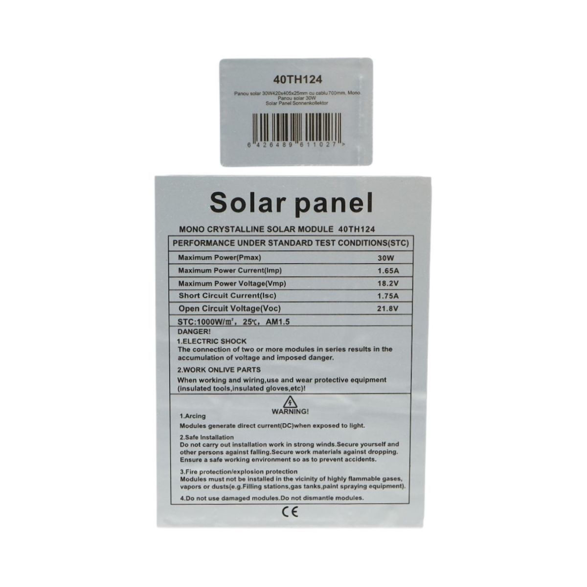 Panou solar 30W fotovoltaic monocristalin 420x405x25mm THOR - imagine 5