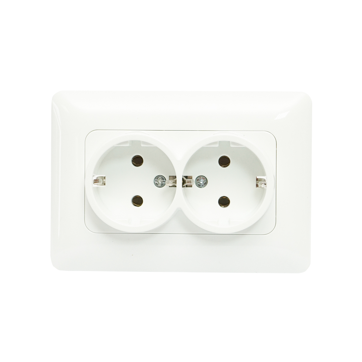 Priza Schuko dubla cu impamantare alba ST 220V - 250V, 16A incastrat