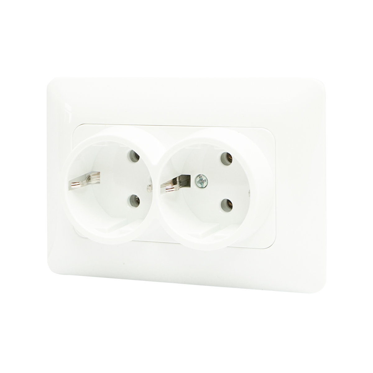 Priza Schuko dubla cu impamantare alba ST 220V - 250V, 16A incastrat - imagine 2