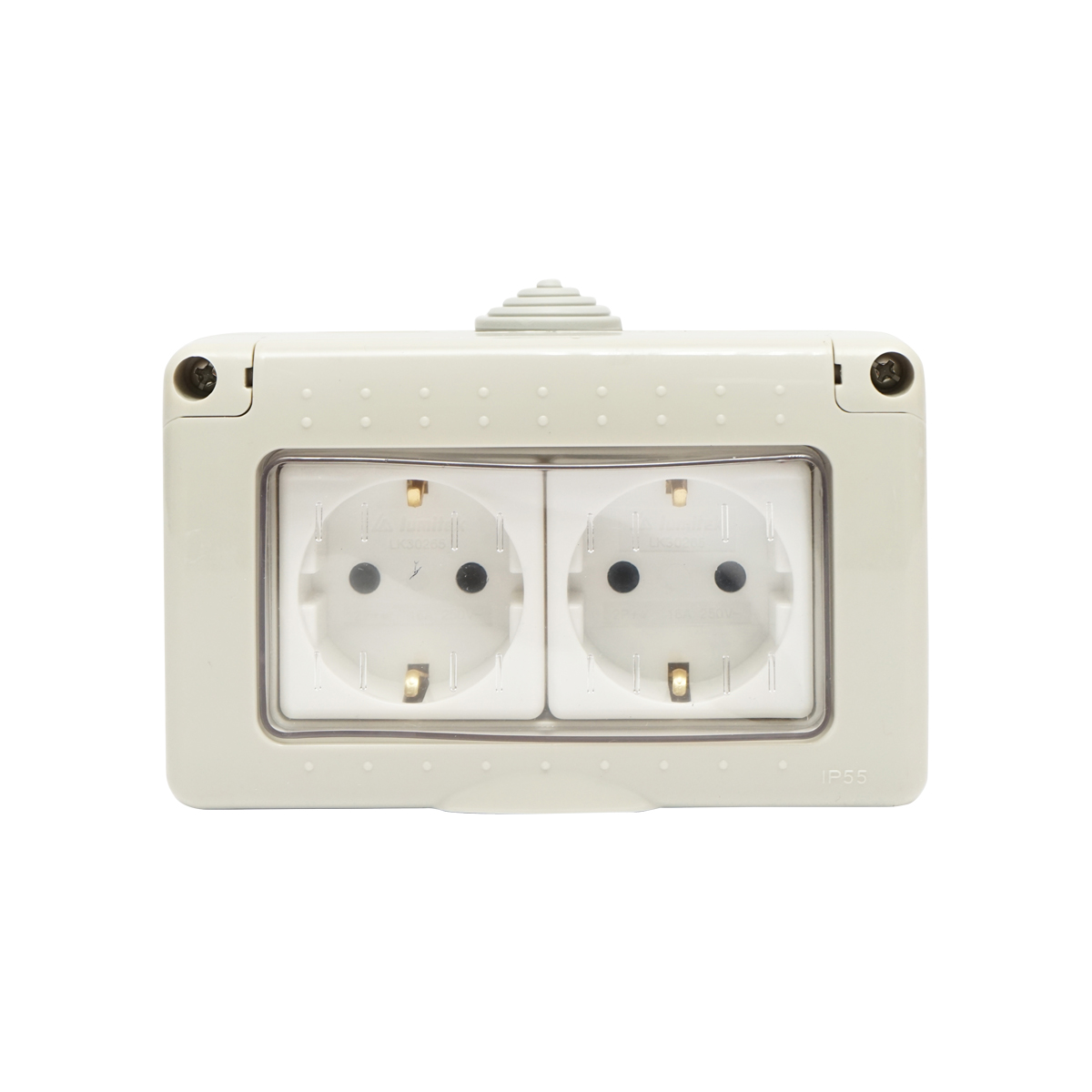 Priza schuko dubla aplicata PT IP55, 16A, 250V cu impamantare si protectie Breckner Germany