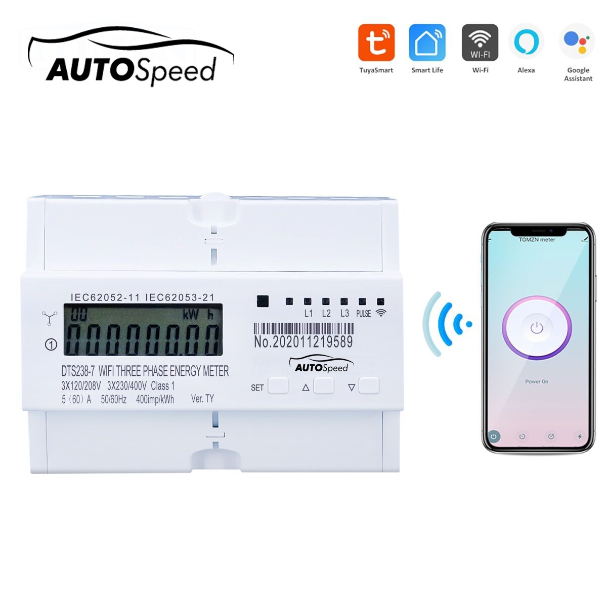 Smart Meter trifazic 380V, 80A, DTS238-7 WIFI compatibil cu Tuya, Smart Life, contor inteligent energie si putere electrica