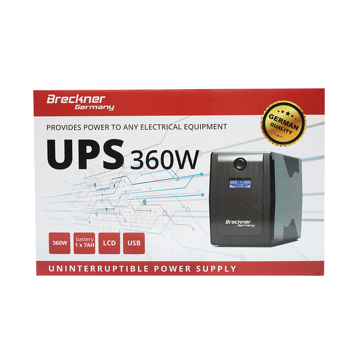 UPS 600VA/360W cu baterie 7Ah si 2 prize schuko, LCD, USB, AVR Breckner Germany - imagine 2