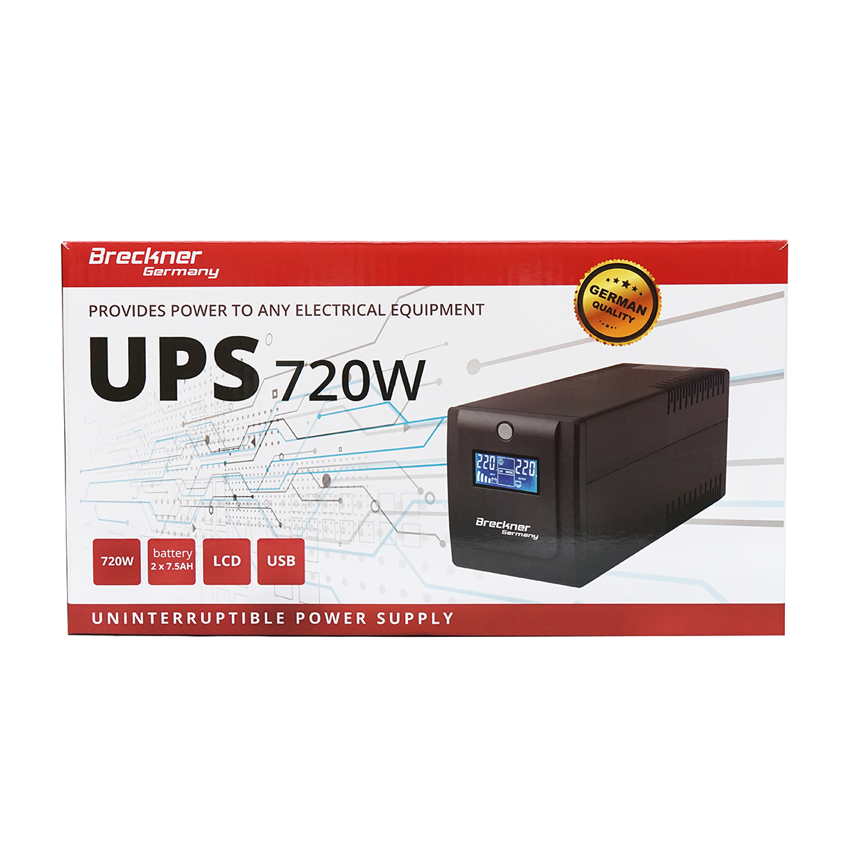UPS 1000VA/600W cu baterii 2x7.5Ah si 4 prize schuko, LCD, USB Breckner Germany - imagine 3