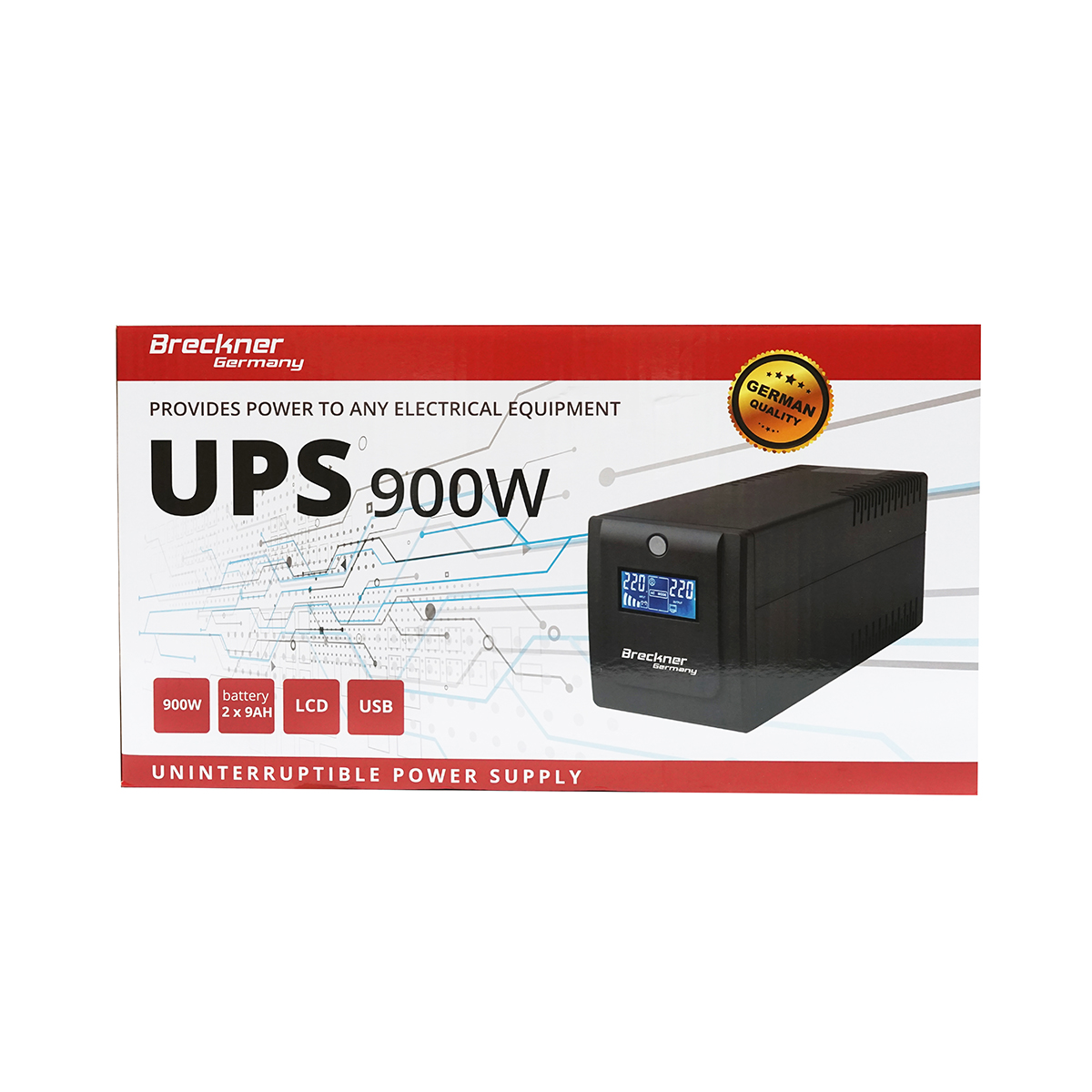 UPS 1500VA/900W cu baterii 2x9Ah si 4 prize schuko, LCD, USB, AVR Breckner Germany - imagine 3