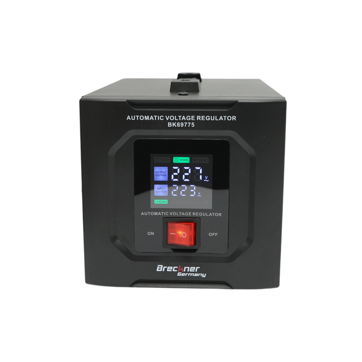 Stabilizator automat de tensiune 500VA, 300W, 140-250VAC cu releu monofazat, 1 priza Schuko 230V, afisaj LCD Breckner Germany