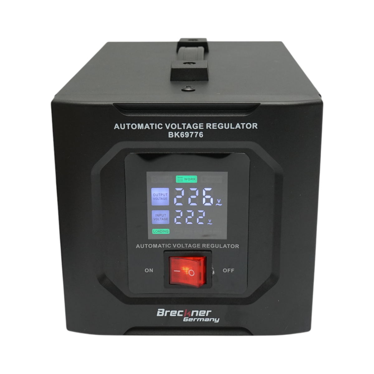 Stabilizator automat de tensiune 1000VA, 600W, 140-250VAC cu releu monofazat, 1 priza Schuko 230V, afisaj LCD Breckner Germany