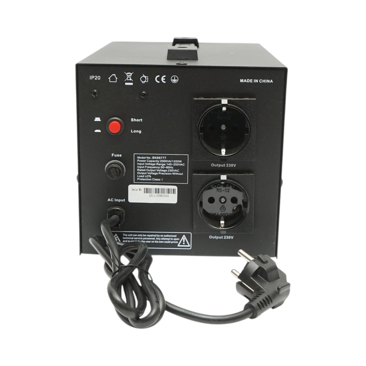 Stabilizator automat de tensiune 2000VA, 1200W, 140-250VAC cu releu monofazat, 2 prize Schuko 230V, afisaj LCD Breckner Germany - imagine 4