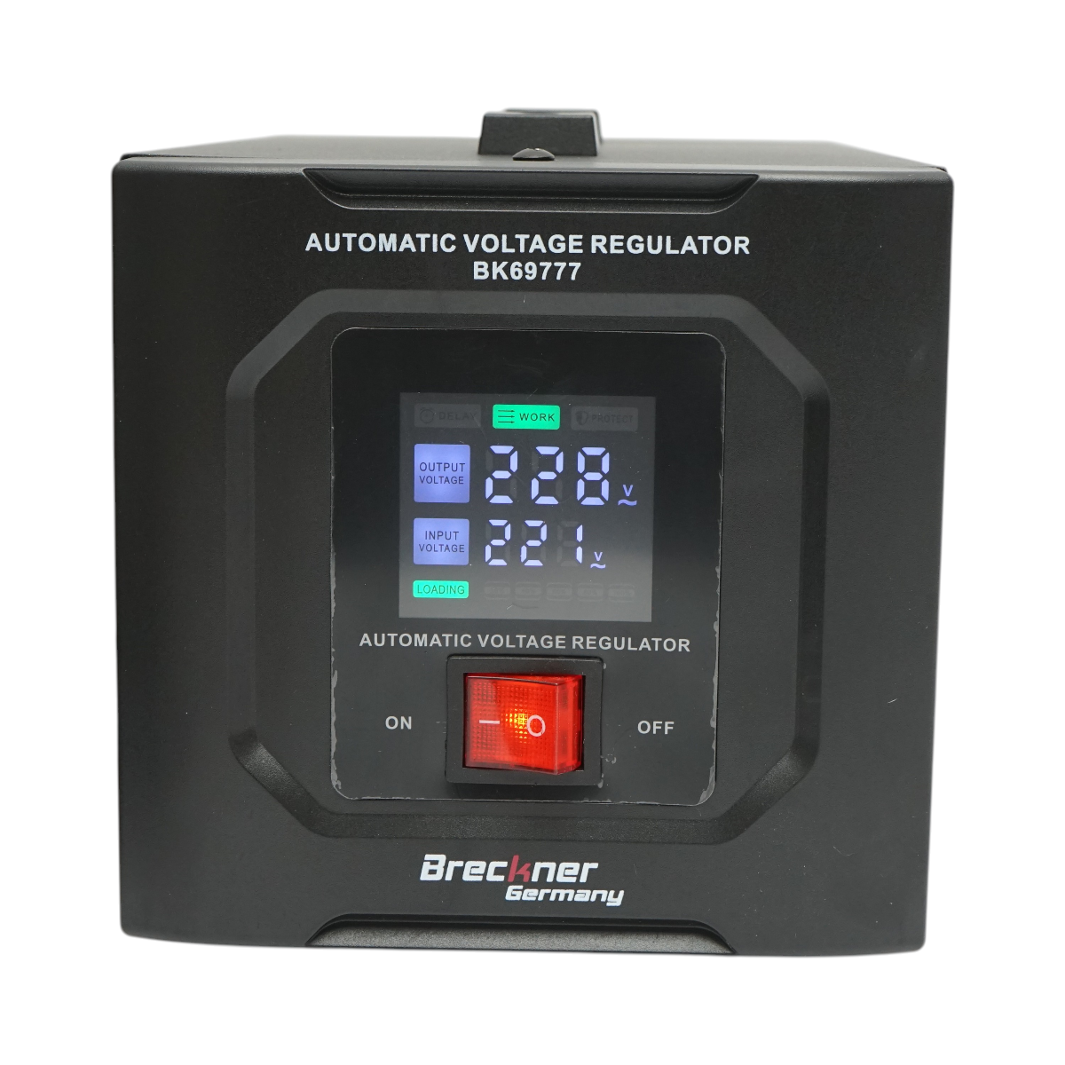 Stabilizator automat de tensiune 2000VA, 1200W, 140-250VAC cu releu monofazat, 2 prize Schuko 230V, afisaj LCD Breckner Germany