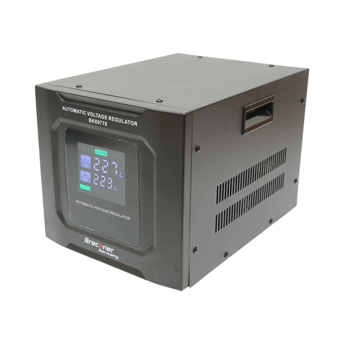 Stabilizator automat de tensiune 3000VA, 1800W, 140-250VAC cu releu monofazat, bypass, conexiune borne, afisaj LCD Breckner Germany - imagine 3