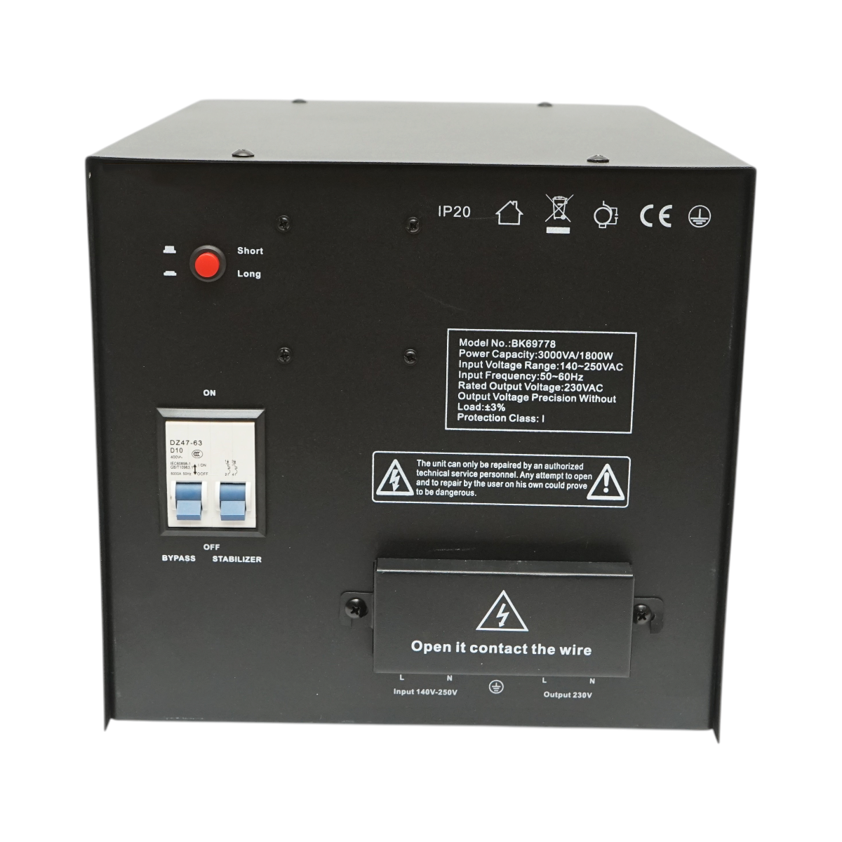 Stabilizator automat de tensiune 3000VA, 1800W, 140-250VAC cu releu monofazat, bypass, conexiune borne, afisaj LCD Breckner Germany - imagine 4