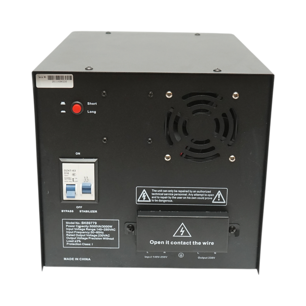 Stabilizator automat de tensiune 5000VA, 3000W, 140-250VAC cu releu monofazat, bypass, conexiune borne, afisaj LCD Breckner Germany - imagine 4