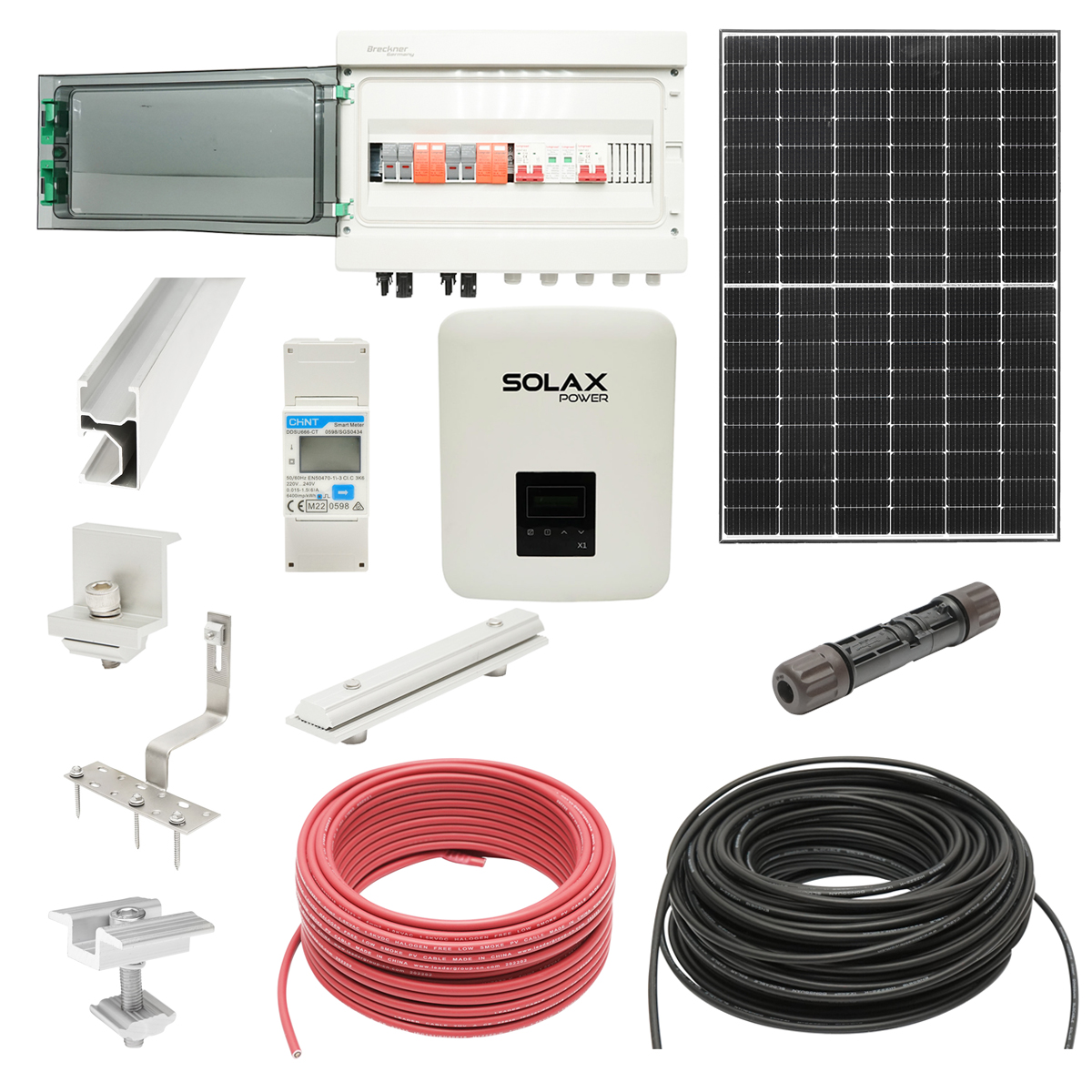 Kit complet fotovoltaic ON-GRID cu invertor 5KW SOLAX si panouri solare LONGI 12x410W, smart meter, sistem prindere pe tigla/tabla