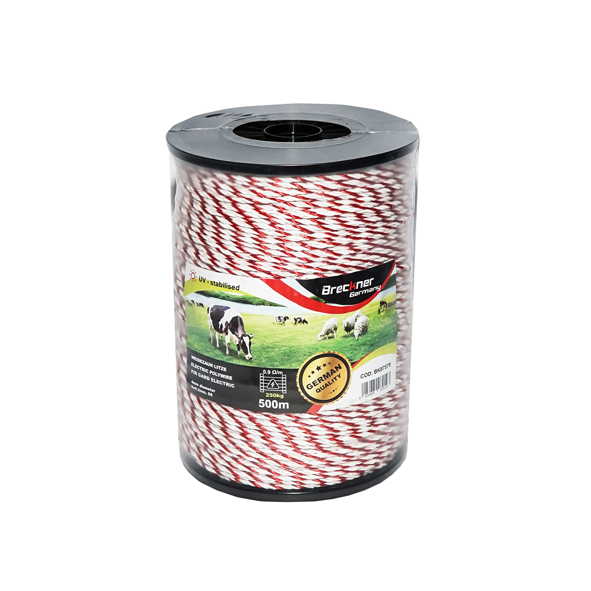 Rola fir alb-rosu fi 4mm 6x0.2mm SS, 0.9Ohm/m, 500m gard electric Breckner Germany - imagine 3