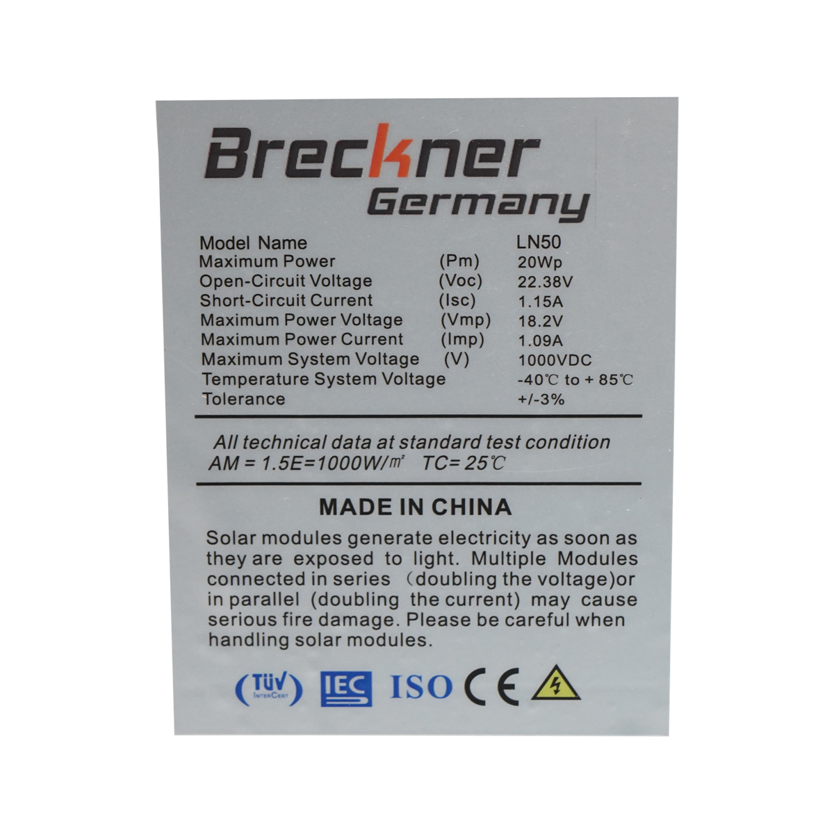 Panou solar fotovoltaic 20W monocristalin 410x350x17mm Breckner Germany - imagine 4