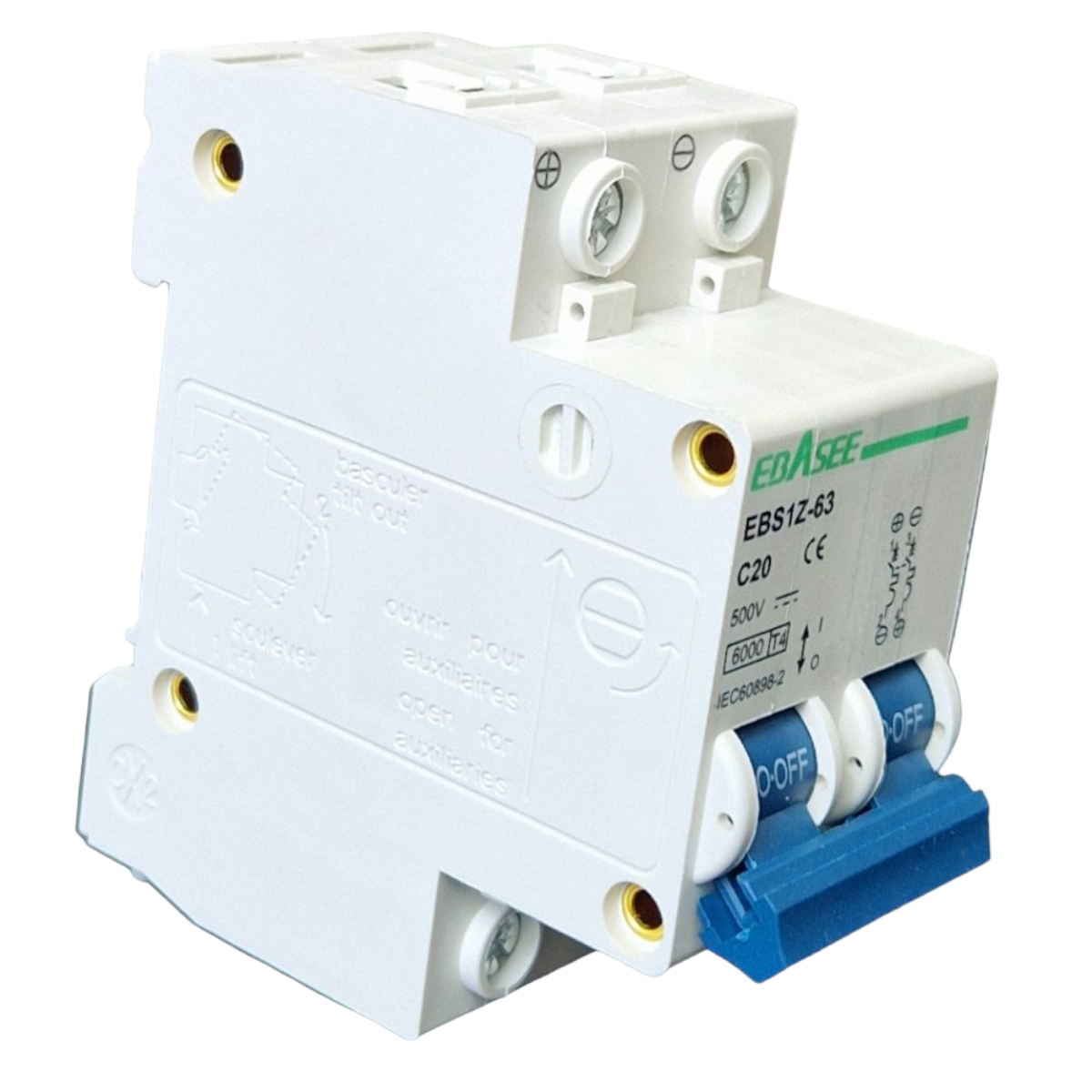 Siguranta automata tip intreruptor 2P, 20A 500V, EBS1Z-63, Ebasee - imagine 3