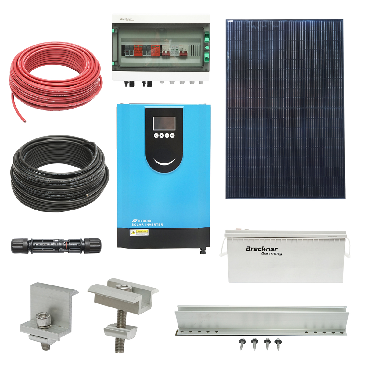 Sistem solar fotovoltaic 5KW. cu invertor 6.2KW Hybrid, OFF-GRID 220V, panouri LONGI 410W si baterii de 200AH cu sistem prinderi acoperis tabla Breckner Germany