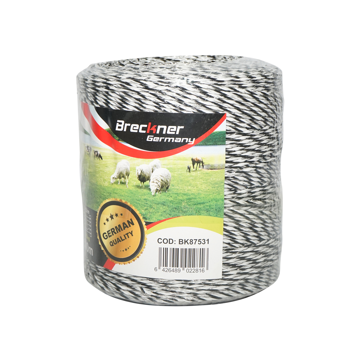 Rola fir negru-alb fi 3mm 5x0.2mm inox, 1x0.25 cupru 0.4 Ohm/m, 500m gard electric Breckner Germany - imagine 2