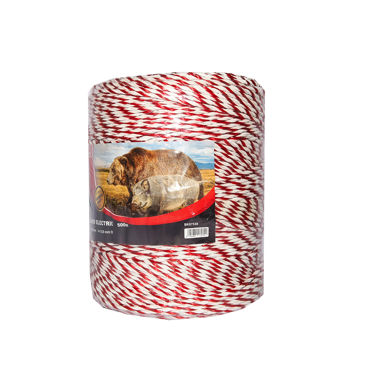 Rola fir alb-rosu fi 3.8mm insertie metalica 4x0.28mm SS, 500m gard electric Breckner Germany - imagine 3