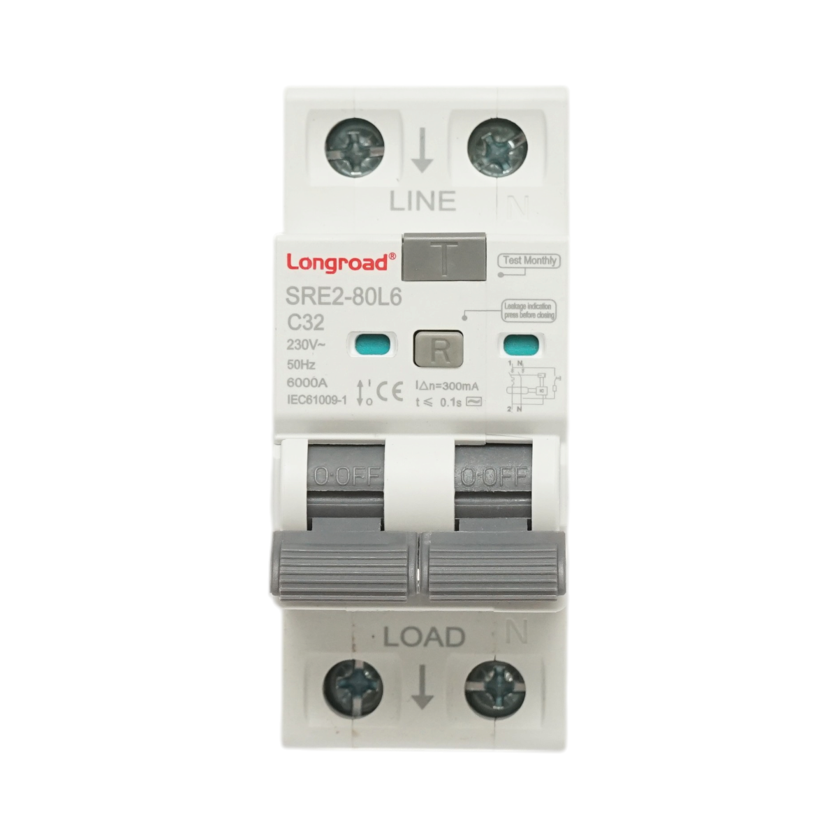 Siguranta diferentiala automata RCBO 1+N, 32A 230VAC, 300mA, 6kA Longroad