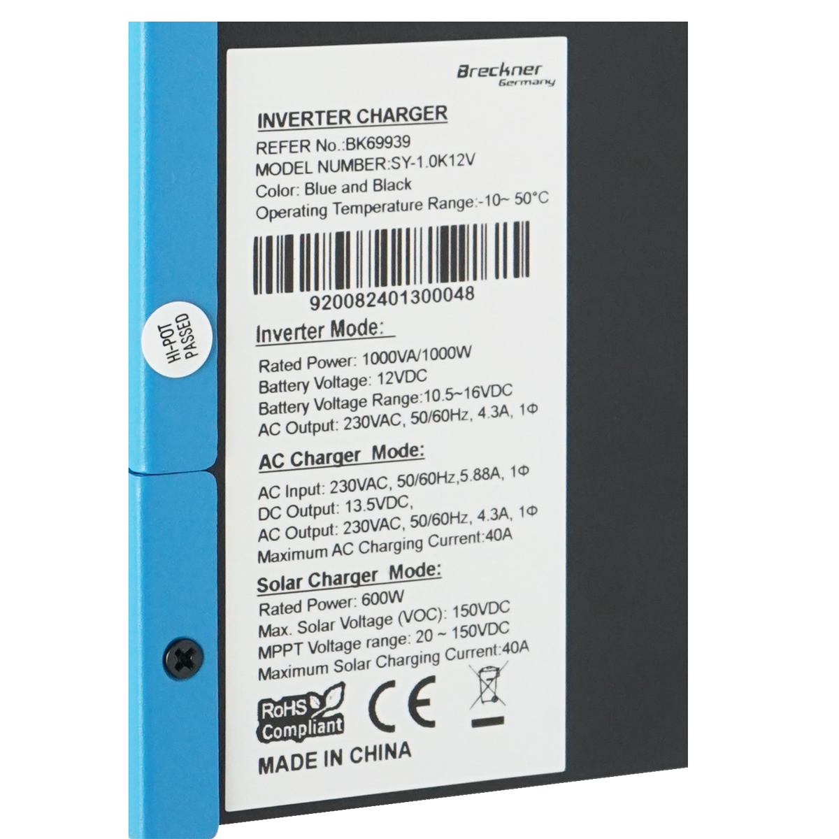 Invertor solar hibrid 1.0 KW, 12V, 40A, MPPT, monofazic, OFF-GRID, SY-1.0K12V Breckner Germany  - imagine 6