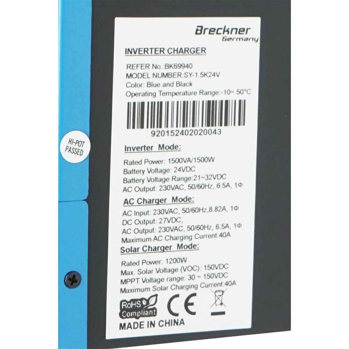 Invertor solar hibrid 1.5 KW, 24V, 40A, MPPT, monofazic, OFF-GRID, SY-1.5K24V Breckner Germany - imagine 7