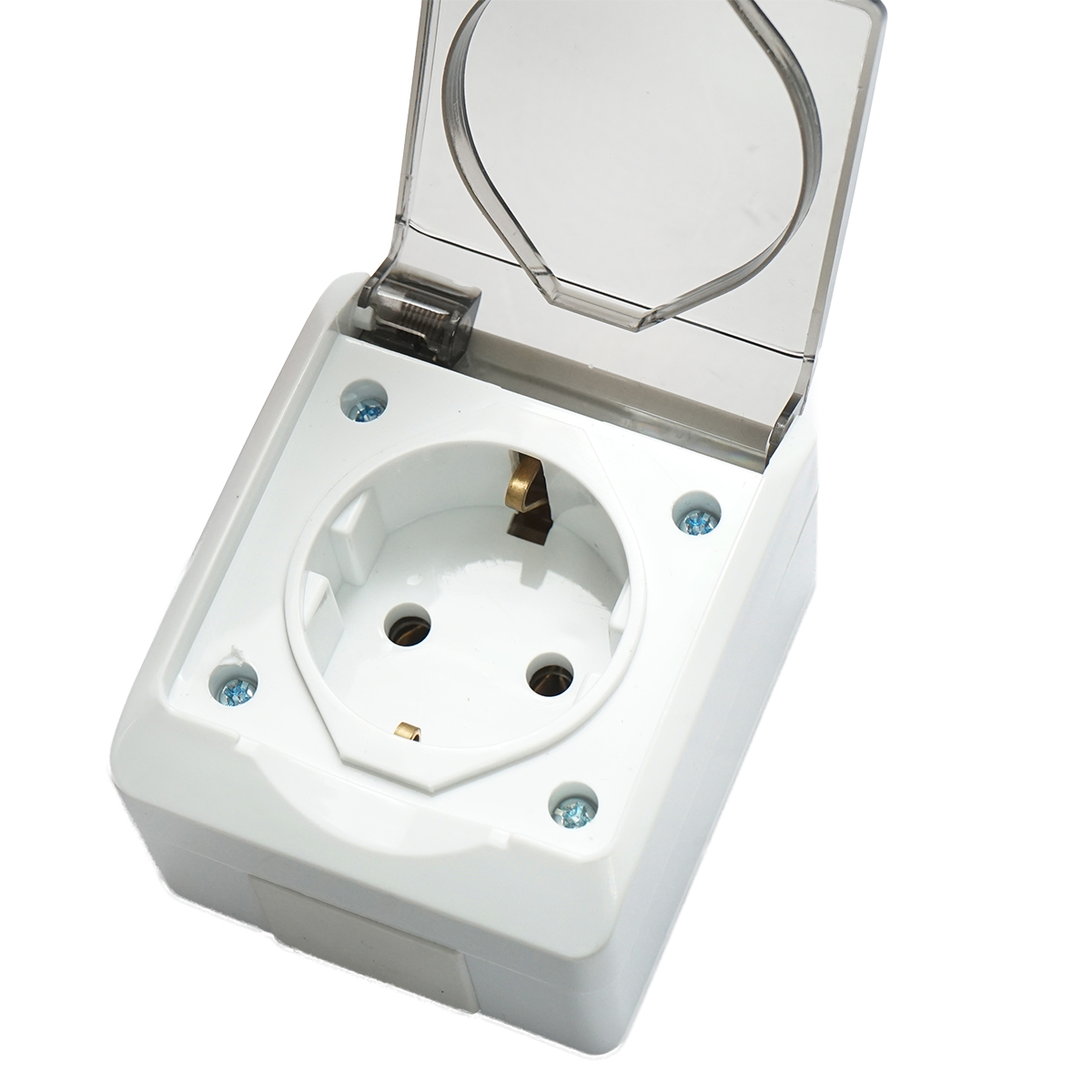 Priza simpla aplicata PT 16A, 250V contact de protectie si capac transparent IP44 Breckner Germany - imagine 3