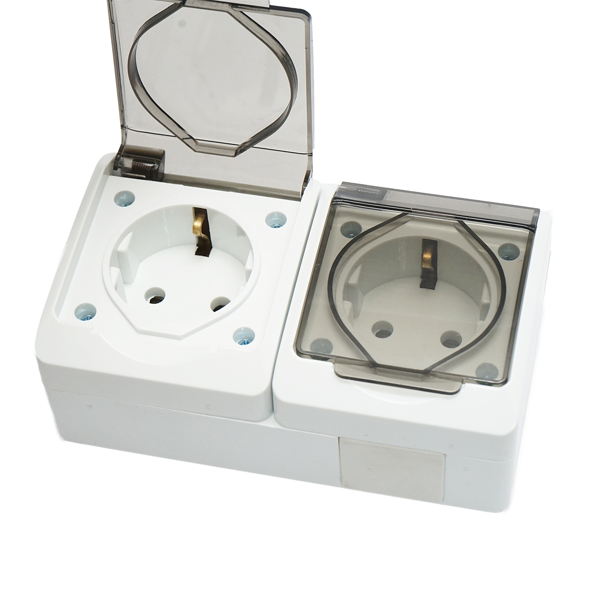 Priza dubla aplicata PT 16A, 250V contact de protectie si capac transparent IP44 Breckner Germany - imagine 3