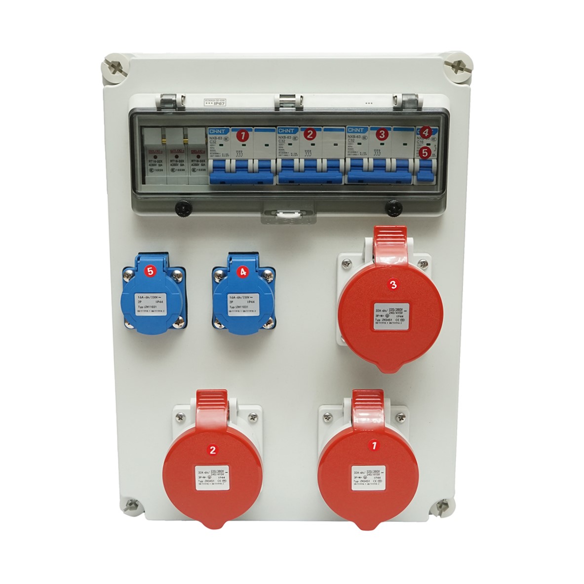 Tablou grup prize organizare santier 2x230V/16A, 3x400V/32A, 12 module 460x270x160mm IP44/IP67 SUNTREE