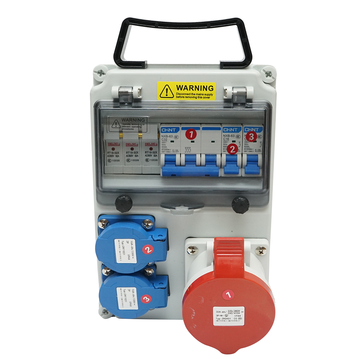 Tablou grup prize organizare santier 1x415V/32A, 2x230V/16A, 260x170x140mm IP44/IP66 SUNTREE