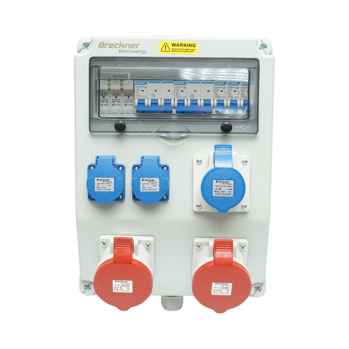 Tablou grup prize organizare santier 2x415V/32A, 1x250V/16A, 2x230V/16A, 380x280x150mm IP44/IP67 Breckner Germany