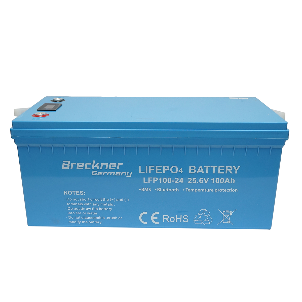 Baterie Li-ion LiFePO4 25.6V, 100Ah cu BMS, Bluetooth, LCD display si protectie temperatura Breckner Germany