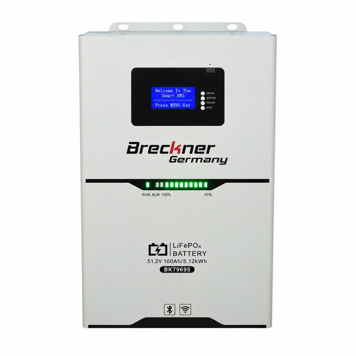 Baterie LiFePO4 5.12kWh, 51.2V, 100Ah cu BMS, Wi-Fi, Bluetooth, deep cycle, display LCD Breckner Germany