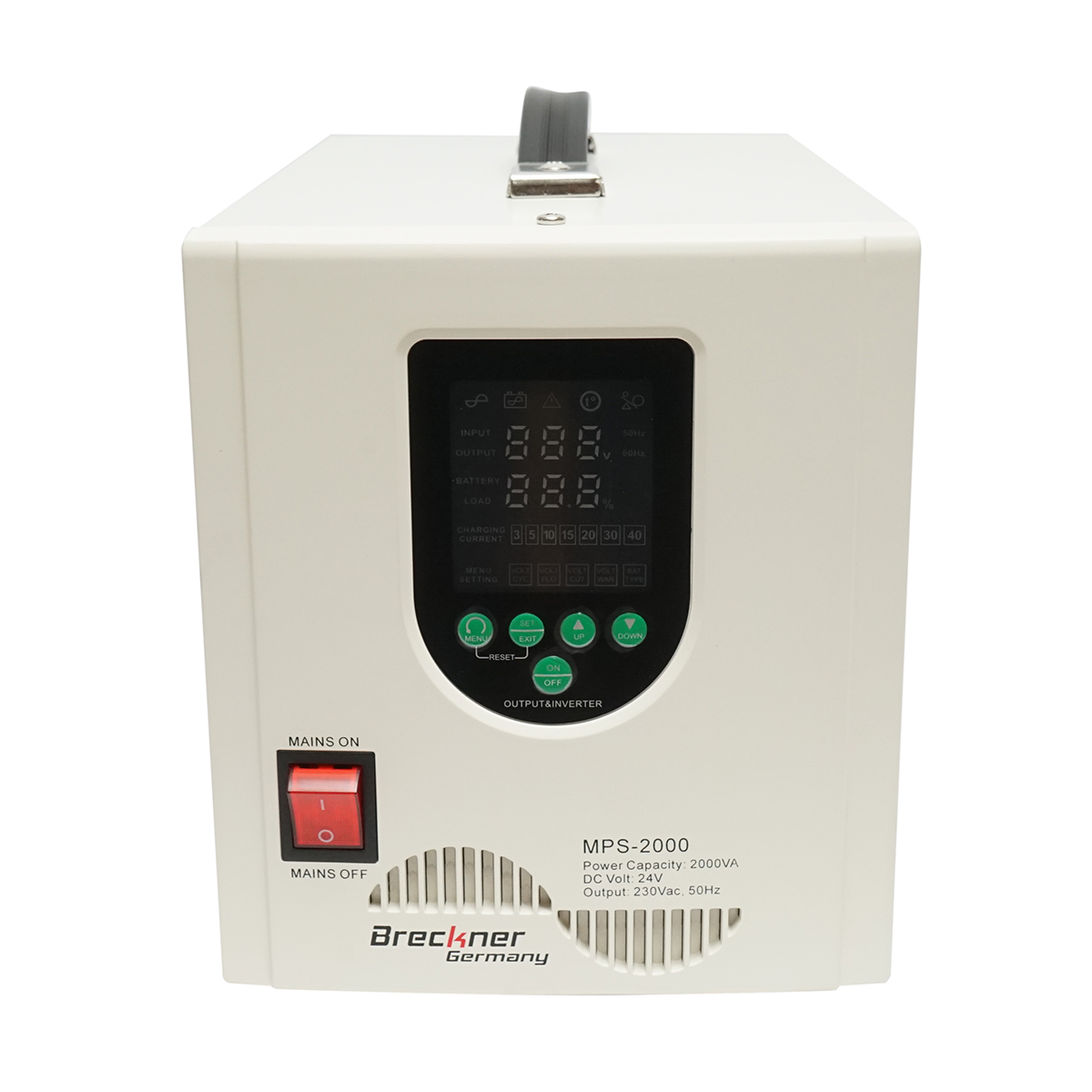 UPS cu invertor centrala termica 1400W/2000VA, unda sinusoidala pura 24V/230V, 2 prize schuko, afisaj LCD, AVR Breckner Germany