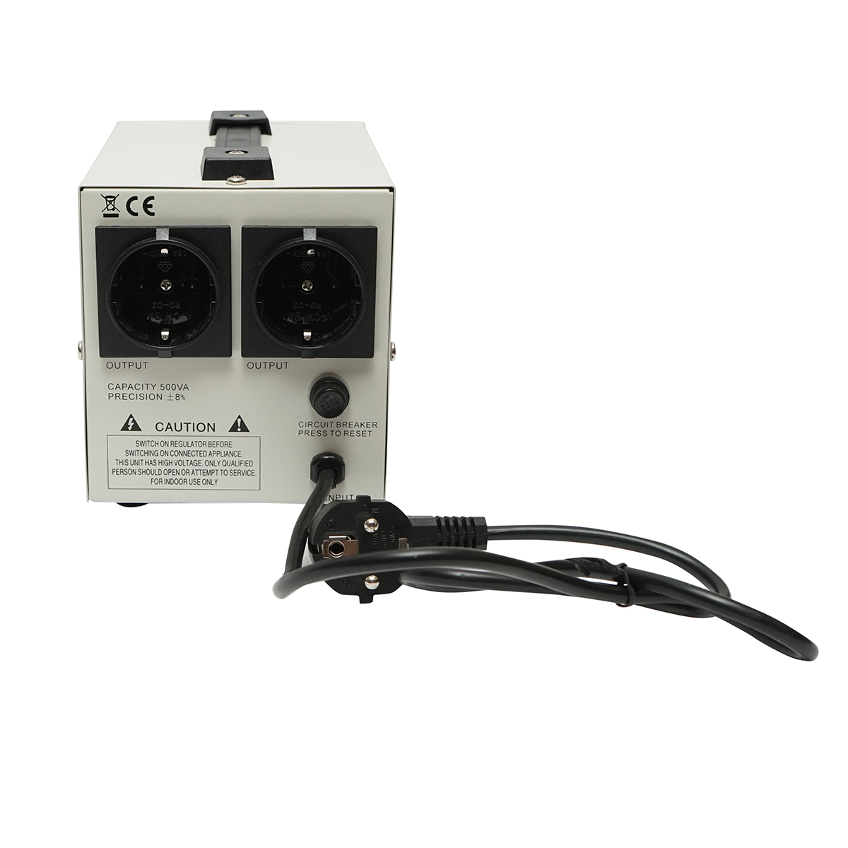 Stabilizator automat de tensiune 500VA, 140-260V cu releu monofazat, 2 prize schuko 230V, afisaj LCD Breckner Germany - imagine 2