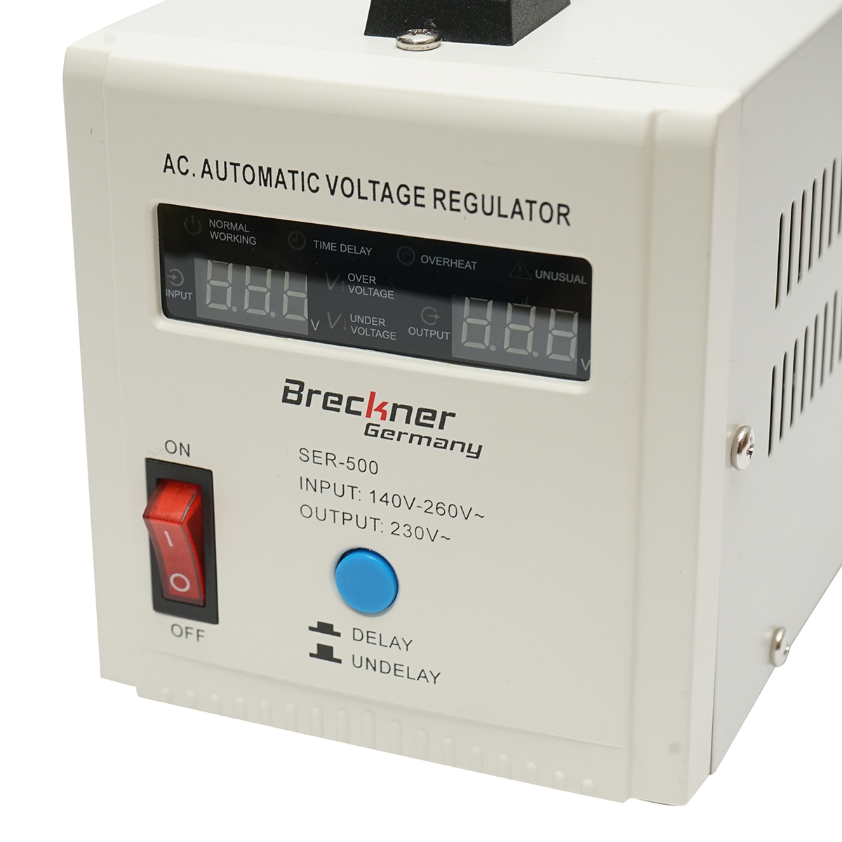 Stabilizator automat de tensiune 500VA, 140-260V cu releu monofazat, 2 prize schuko 230V, afisaj LCD Breckner Germany - imagine 4