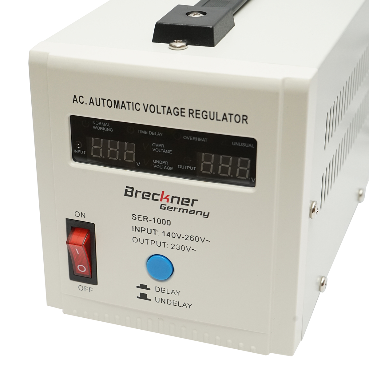 Stabilizator automat de tensiune 1000VA, 140-260V cu releu monofazat, 2 prize schuko 230V, afisaj LCD Breckner Germany - imagine 4