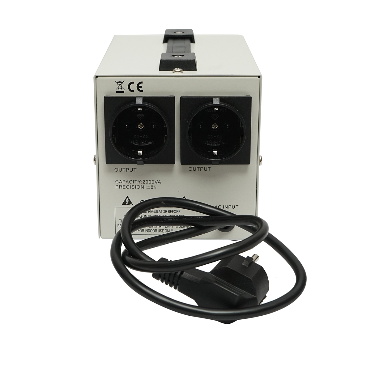 Stabilizator automat de tensiune monofazic cu releu 2000VA, 140-260V, 2 prize schuko 230V, afisaj LCD Breckner Germany - imagine 2