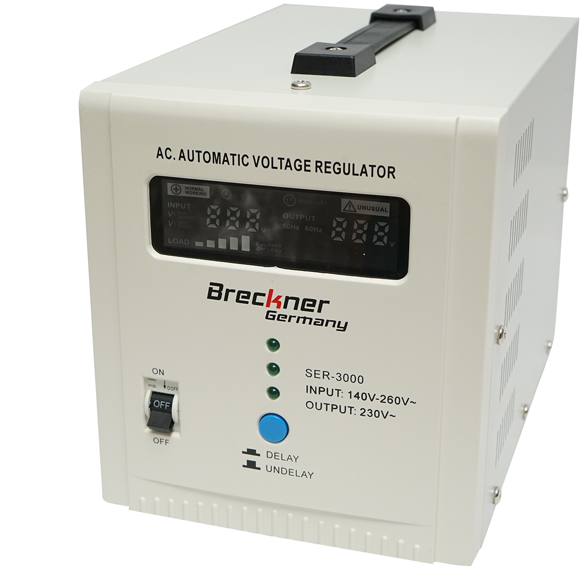 Stabilizator automat de tensiune 3000VA, 140-260V cu releu monofazat, 2 prize schuko 230V, afisaj LCD Breckner Germany - imagine 4