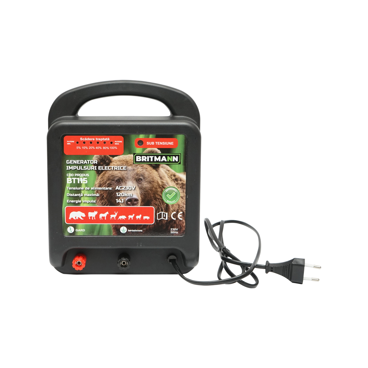 Aparat generator de impulsuri 14 Joule pentru gard electric 230V, 120Km Britmann
