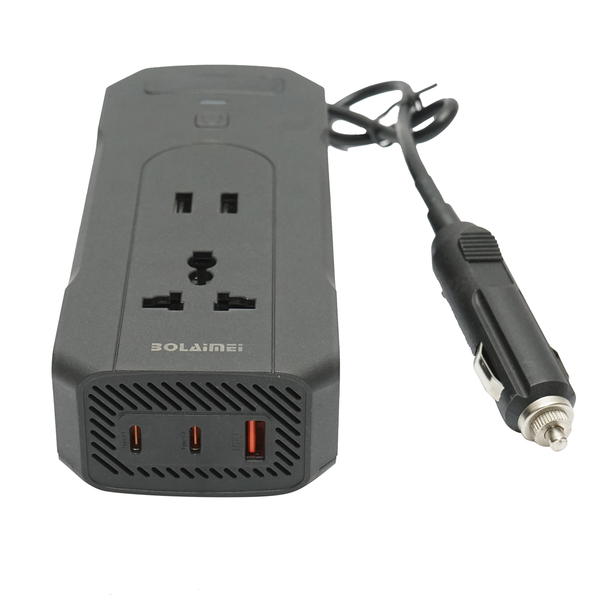 Invertor tensiune 12V-220V 200W, display digital LED, unda sinusoidala modificata, port USB, USB-C, iesire AC pentru laptop, telefon, frigider auto - imagine 2