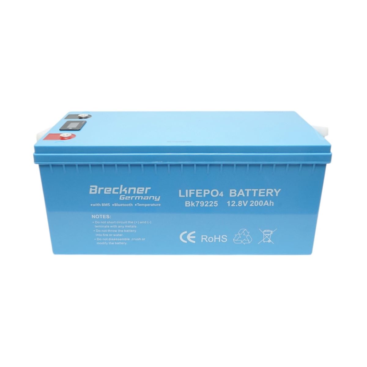 Baterie Li-ion 2.56kW LiFePO4 12.8V, 200Ah cu BMS, Bluetooth, LCD display si protectie temperatura IP54 Breckner Germany