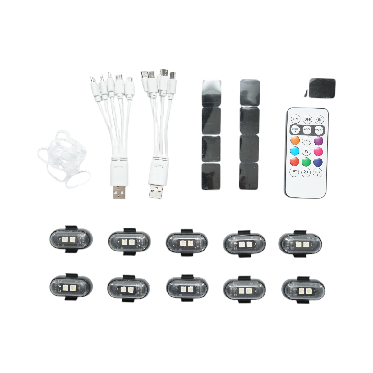 Set 10 lampi LED RGB stroboscopice cu telecomanda, 10 moduri, 8 culori, baterie litiu 110mAh reincarcabila USB-C IP65