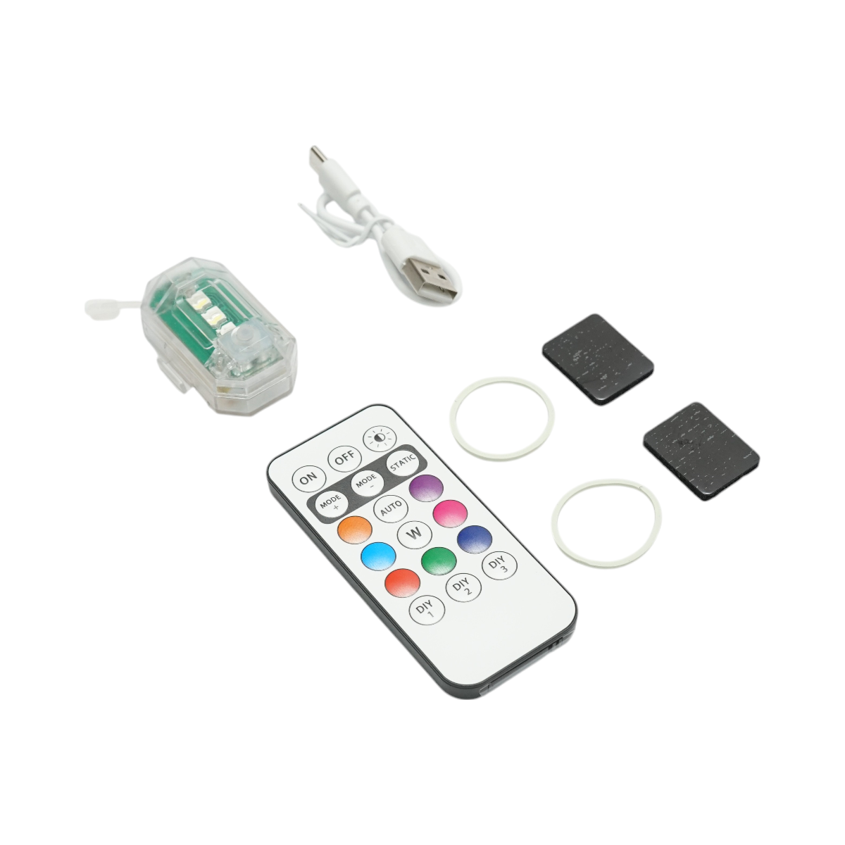 Lampa LED RGB stroboscopica cu telecomanda, 10 moduri, 8 culori, baterie litiu 150mAh reincarcabila USB-C IP65