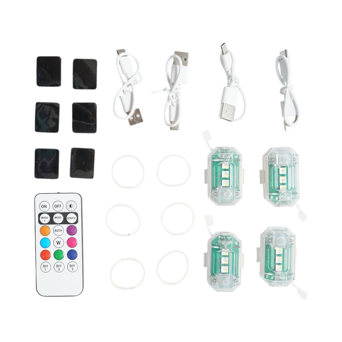 Set 4 lampi LED RGB stroboscopice cu telecomanda, 10 moduri, 8 culori, baterie litiu 150mAh reincarcabila USB-C IP65 - imagine 2