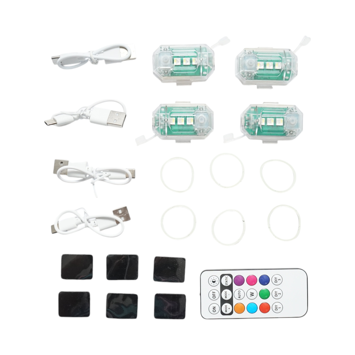 Set 4 lampi LED RGB stroboscopice cu telecomanda, 10 moduri, 8 culori, baterie litiu 150mAh reincarcabila USB-C IP65 - imagine 3