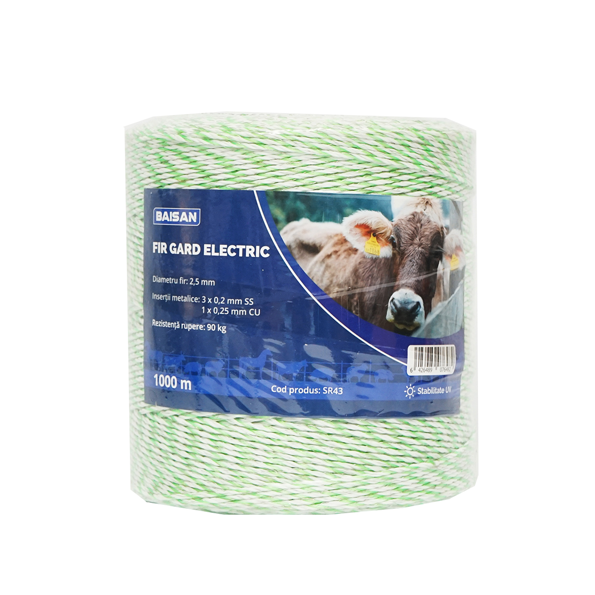 Rola fir verde fluorescent-alb fi 2.5mm 3x0.2mm SS, 1x0.25mm Cu, 1000m gard electric Baisan - imagine 2